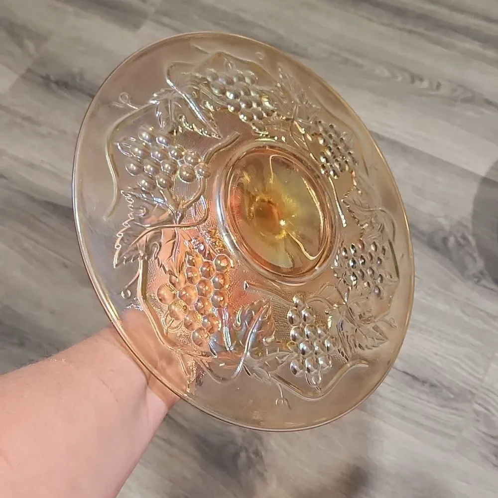 EUC Vintage Amber Carnival Glass Grape & Gable Marigold Serving Platter